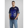 Erkek Oversize Tişört Dragon Kuru Kafa Baskılı Bisiklet Yaka T-Shirt - Lacivert
