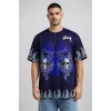 Erkek Oversize Tişört Dragon Kuru Kafa Baskılı Bisiklet Yaka T-Shirt - Lacivert