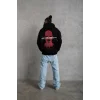 Erkek 3 İplik Pamuklu Kapüşonlu Baskılı Cepli Oversize Sweatshirt Hoodie - Siyah