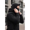 Erkek 3 İplik Şardonlu Maskeli Ninja Model Çift Kapüşonlu  Fermuarlı 4 cepli Sweatshirt- Siyah