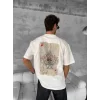 ERKEK Tişört Kısa kol Ön ve Arka Baskılı Oversize Bisiklet Yaka T-Shirt - Beyaz