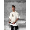 ERKEK Tişört Kısa kol Ön ve Arka Baskılı Oversize Bisiklet Yaka T-Shirt - Beyaz
