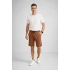 Erkek otoban Dokuma Şort Beli Lastikli Bağcıklı, Cepli, Rahat Kesim Günlük Yazlık Şort - Kahverengi