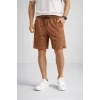 Erkek otoban Dokuma Şort Beli Lastikli Bağcıklı, Cepli, Rahat Kesim Günlük Yazlık Şort - Kahverengi