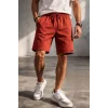Erkek otoban Dokuma Şort Beli Lastikli Bağcıklı, Cepli, Rahat Kesim Günlük Yazlık Şort - Turuncu