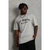 Erkek Baskılı Tişört Kısa Kol Bisiklet Yaka Oversize T-Shirt - Gri