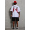Erkek Kısa Kol Tişört Bisiklet Yaka KANAT Baskılı Oversize T-Shirt - Beyaz