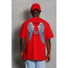 Erkek Baskılı Tişört Kısa Kol Bisiklet Yaka Oversize T-Shirt - Kırmızı