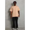 Erkek Düz Yazlık Kısa Kol Tişört Bisiklet Yaka Oversize T-Shirt - Bej