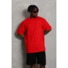 Erkek Düz Yazlık Kısa Kol Tişört Bisiklet Yaka Oversize T-Shirt - Kırmızı