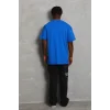 Erkek Düz Yazlık Kısa Kol Tişört Bisiklet Yaka Oversize T-Shirt - Mavi