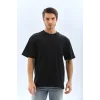 Erkek Düz Yazlık Kısa Kol Tişört Bisiklet Yaka Oversize T-Shirt - Siyah