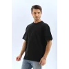 Erkek Düz Yazlık Kısa Kol Tişört Bisiklet Yaka Oversize T-Shirt - Siyah