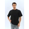 Erkek Düz Yazlık Kısa Kol Tişört Bisiklet Yaka Oversize T-Shirt - Siyah