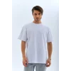 Erkek Düz Yazlık Kısa Kol Tişört Bisiklet Yaka Oversize T-Shirt - Beyaz