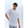 Erkek Düz Yazlık Kısa Kol Tişört Bisiklet Yaka Oversize T-Shirt - Beyaz