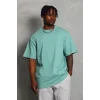 Erkek Düz Yazlık Kısa Kol Tişört Bisiklet Yaka Oversize T-Shirt - Mint Yeşili
