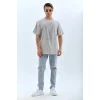 ERKEK Tişört TAŞ Detaylı Bisiklet Yaka  Kısa kol T-Shirt - Gri