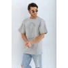 ERKEK Tişört TAŞ Detaylı Bisiklet Yaka  Kısa kol T-Shirt - Gri
