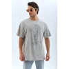 ERKEK Tişört TAŞ Detaylı Bisiklet Yaka  Kısa kol T-Shirt - Gri