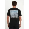 Erkek T-Shirt Penguen Baskılı Bisiklet Yaka Kısa kol yazlık Tişört - Siyah