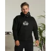 Erkek Kapüşonlu Kanguru Cepli Sweatshirt 3 İplik Pamuklu Baskılı Hoodie - Siyah