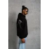 Erkek Kapüşonlu Kanguru Cepli Sweatshirt 3 İplik Pamuklu Baskılı Hoodie - Siyah