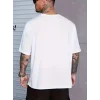 Erkek Baskılı Tişört Kısa Kol Bisiklet Yaka Oversize T-Shirt - Beyaz