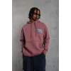 Erkek 3 İplik Pamuklu Kapüşonlu Baskılı Cepli Oversize Sweatshirt Hoodie - Gül Kurusu