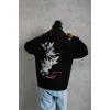 Erkek 3 İplik Pamuklu Kapüşonlu Baskılı Cepli Oversize Sweatshirt Hoodie - Siyah