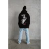 Erkek 3 İplik Pamuklu Kapüşonlu Baskılı Cepli Oversize Sweatshirt Hoodie - Siyah