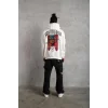 Erkek 3 İplik Pamuklu Kapüşonlu Baskılı Cepli Oversize Sweatshirt Hoodie - Beyaz