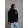Erkek 3 İplik Pamuklu Kapüşonlu Baskılı Cepli Oversize Sweatshirt Hoodie - Siyah