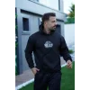 Erkek 3 İplik Pamuklu Kapüşonlu Baskılı Cepli Oversize Sweatshirt Hoodie - Siyah