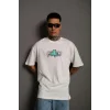 Erkek Kısa Kol Yazlık Tişört Bisiklet Yaka Baskılı Oversize T-Shirt - Beyaz
