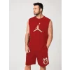 Erkek Sırt Baskılı Sıfır Kol İkili Şort Alt-Üst Takım - Kırmızı
