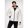 ERKEK Şişme Kapüşonlu Fermuarlı Mont Su İtici Kapitone Cepli Ceket - Krem