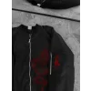 Erkek Siyah Bomber Mont Kırmızı Ejderha Desenli Fermuarlı Cepli Kapitone Astarlı - Siyah