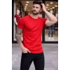 Erkek T-Shirt Bisiklet Yaka Slim Fit dar kesim Likralı Tişört Günlük Basic Body - Kırmızı