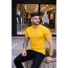 Erkek T-Shirt Bisiklet Yaka Slim Fit dar kesim Likralı Tişört Günlük Basic Body - Sarı