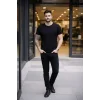 Erkek T-Shirt Bisiklet Yaka Slim Fit dar kesim Likralı Tişört Günlük Basic Body - Siyah