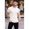 Erkek T-Shirt Bisiklet Yaka Slim Fit dar kesim Likralı Tişört Günlük Basic Body - Taş