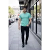 Erkek T-Shirt Bisiklet Yaka Slim Fit dar kesim Likralı Tişört Günlük Basic Body - Turkuvaz