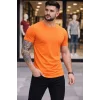 Erkek T-Shirt Bisiklet Yaka Slim Fit dar kesim Likralı Tişört Günlük Basic Body - Turuncu