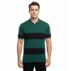 Erkek T-shirt Çizgili Triko Dokuma Kumaş Polo Yaka Yarım Fermuarlı Regular Kalıp Tişört - Çağla Yeşili