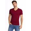 Erkek T-Shirt V Yaka Slim Fit dar kesim Likralı Tişört Günlük Basic Body - Bordo