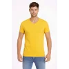 Erkek T-Shirt V Yaka Slim Fit dar kesim Likralı Tişört Günlük Basic Body - Limon