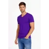 Erkek T-Shirt V Yaka Slim Fit dar kesim Likralı Tişört Günlük Basic Body - Mor