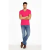 Erkek T-Shirt V Yaka Slim Fit dar kesim Likralı Tişört Günlük Basic Body - Pembe