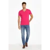Erkek T-Shirt V Yaka Slim Fit dar kesim Likralı Tişört Günlük Basic Body - Pembe